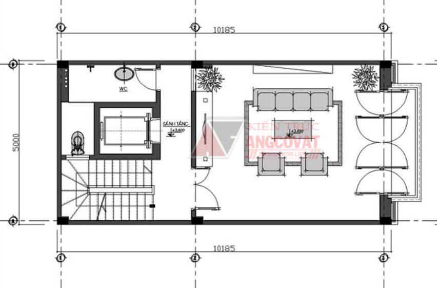 Mẫu nhà 7 tầng có thang máy để ở - thang máy đặt ở khu vực cuối nhà