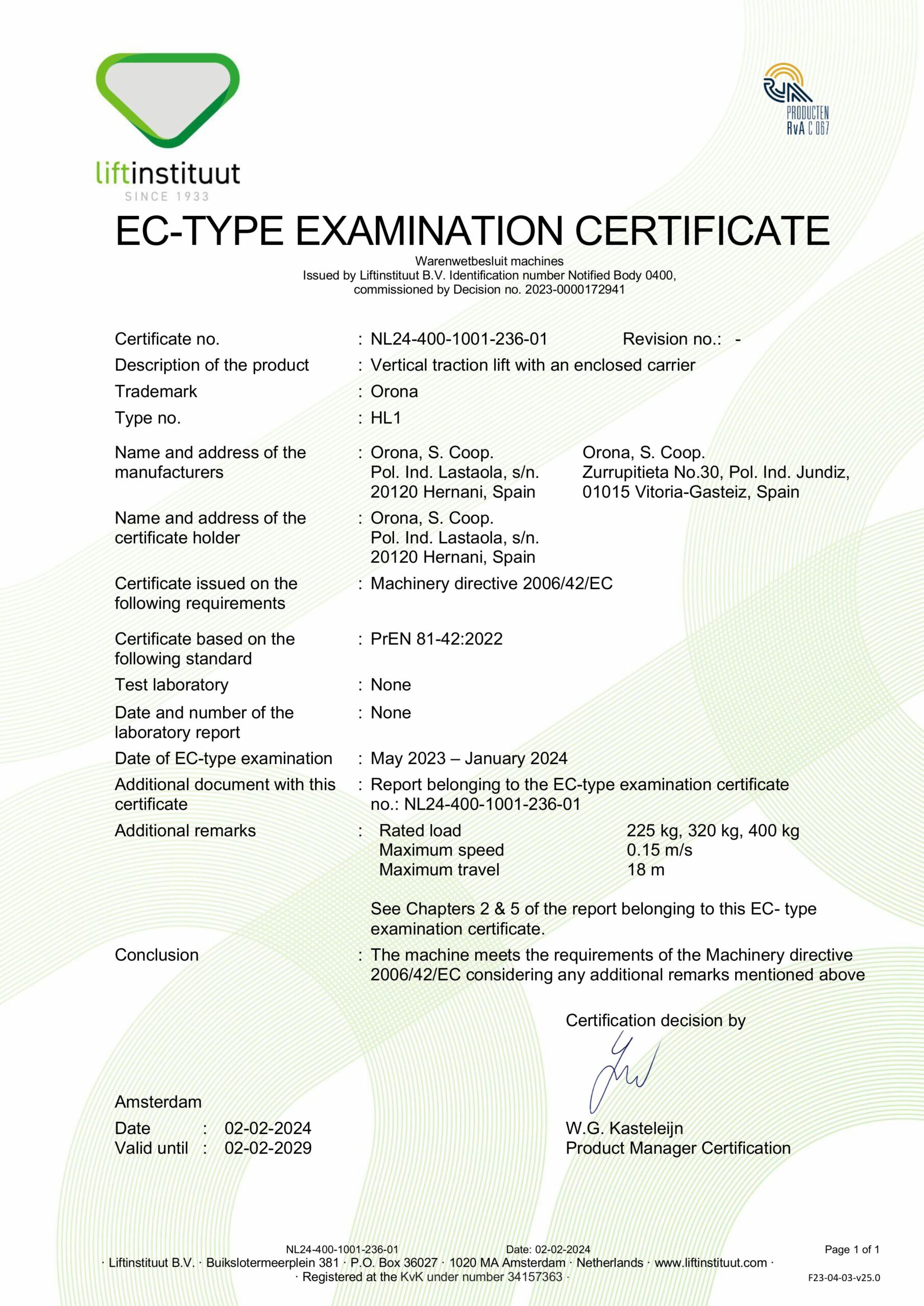 Chứng nhận chất lượng EC dành cho thang máy Orona